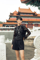 Black Mandarin Collar Blouse